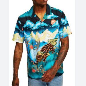 TOPMAN Men's M Foo Dog Festival Rave Maximalist Classic Fit Button Up Polo Shirt